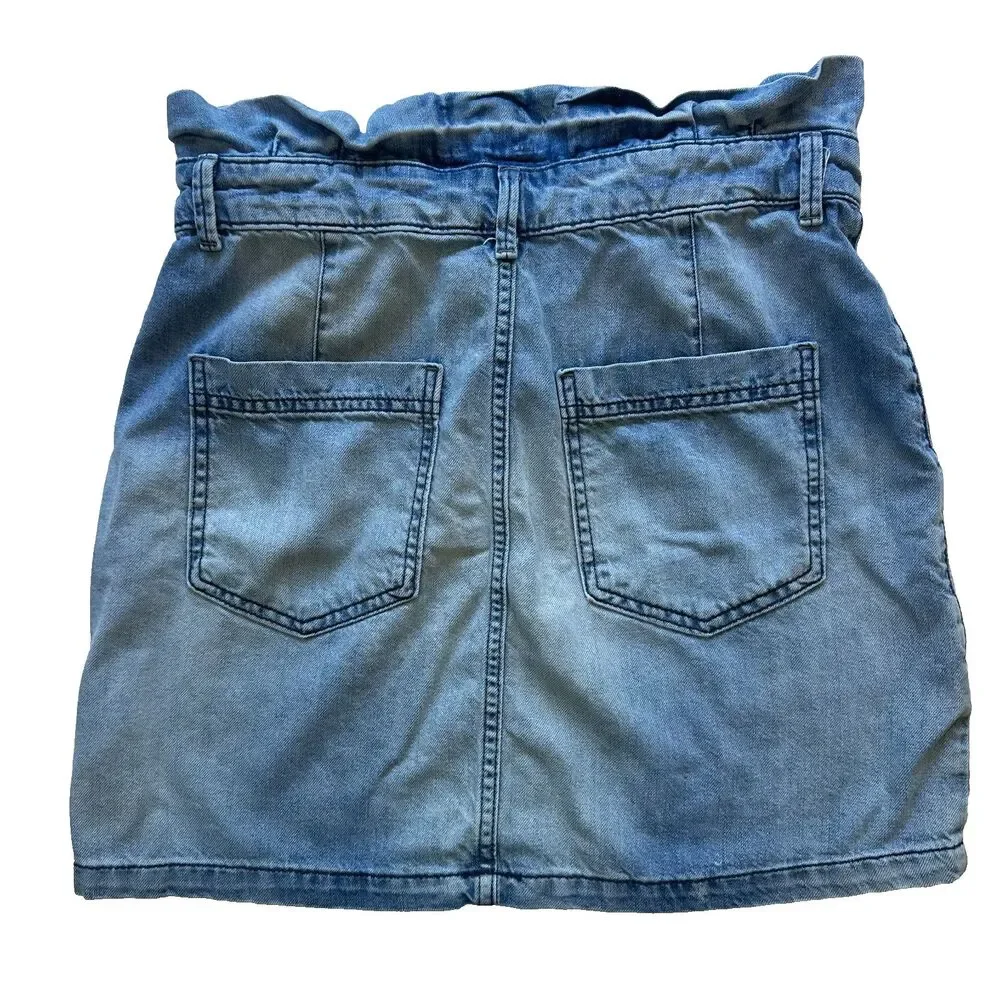 Free People Splendor In The Grass Paperbag Denim Tie Waist Mini Skirt Size 8